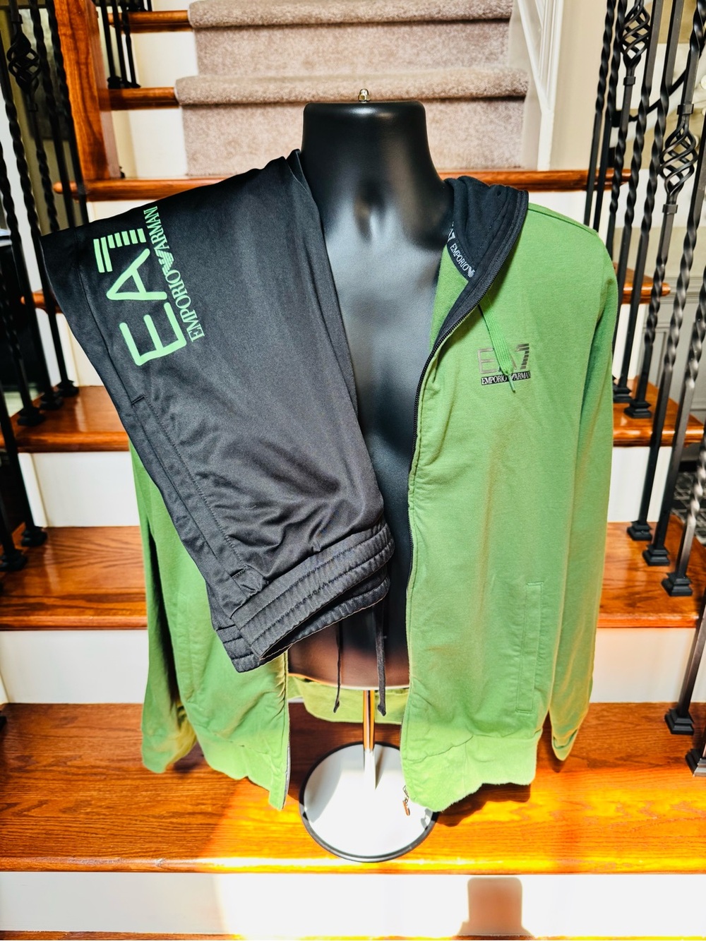 EA7 Emporio Armani Track Set Jacket L Pants XL Green Black 2 Piece